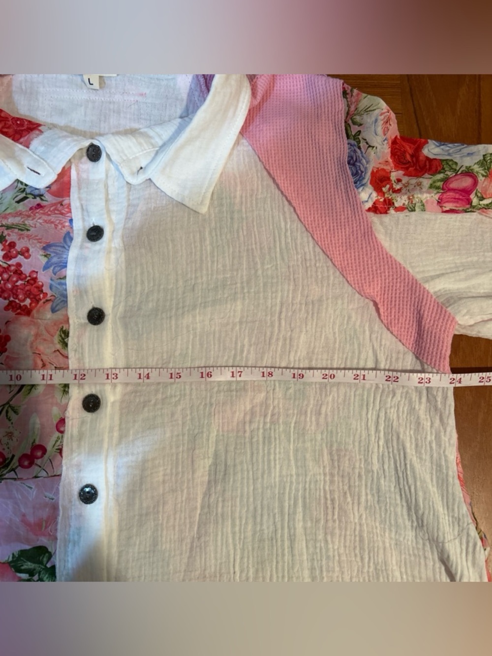 POL Patchwork Pink Floral & White Button-Down Collared Top - Picture 5 of 6